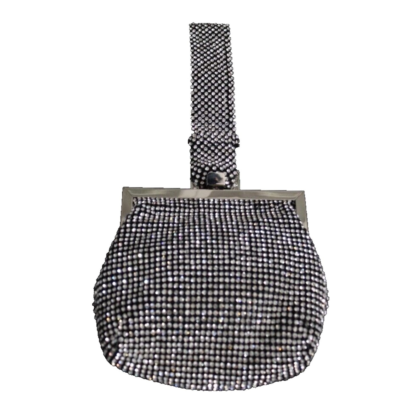 Unbranded Evening Bag Black and Silve Rhinestone with Crossbody Strap