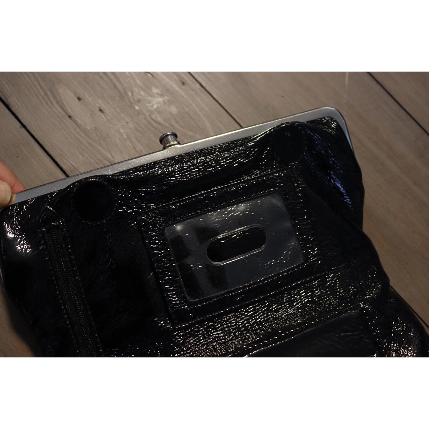 Hobo International Black Patent Leather Double Kiss Lock