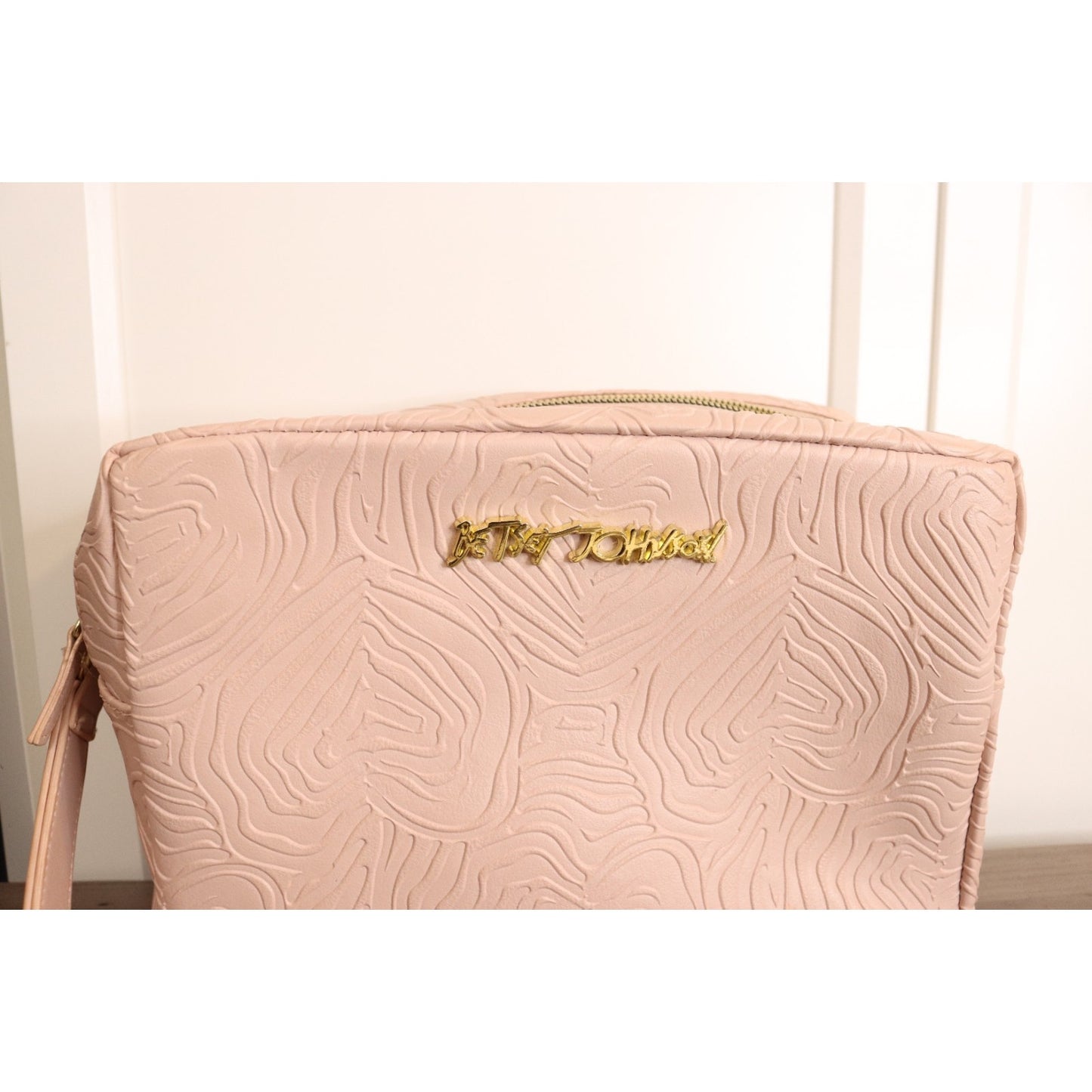 Betsey Johnson Pink Large Makeup Bag Double Zip Embossed