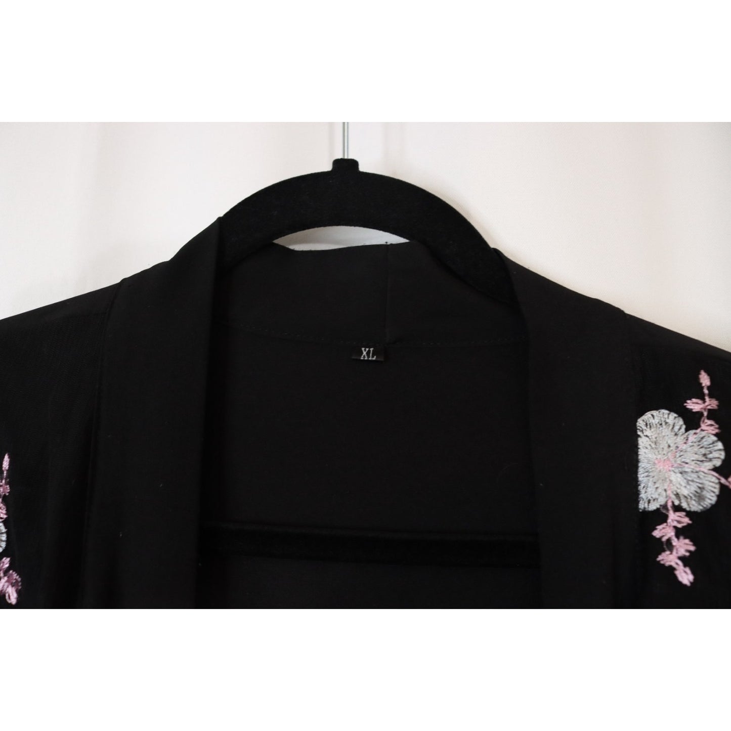 Black Open Abaya Flowers Embroidery XL
