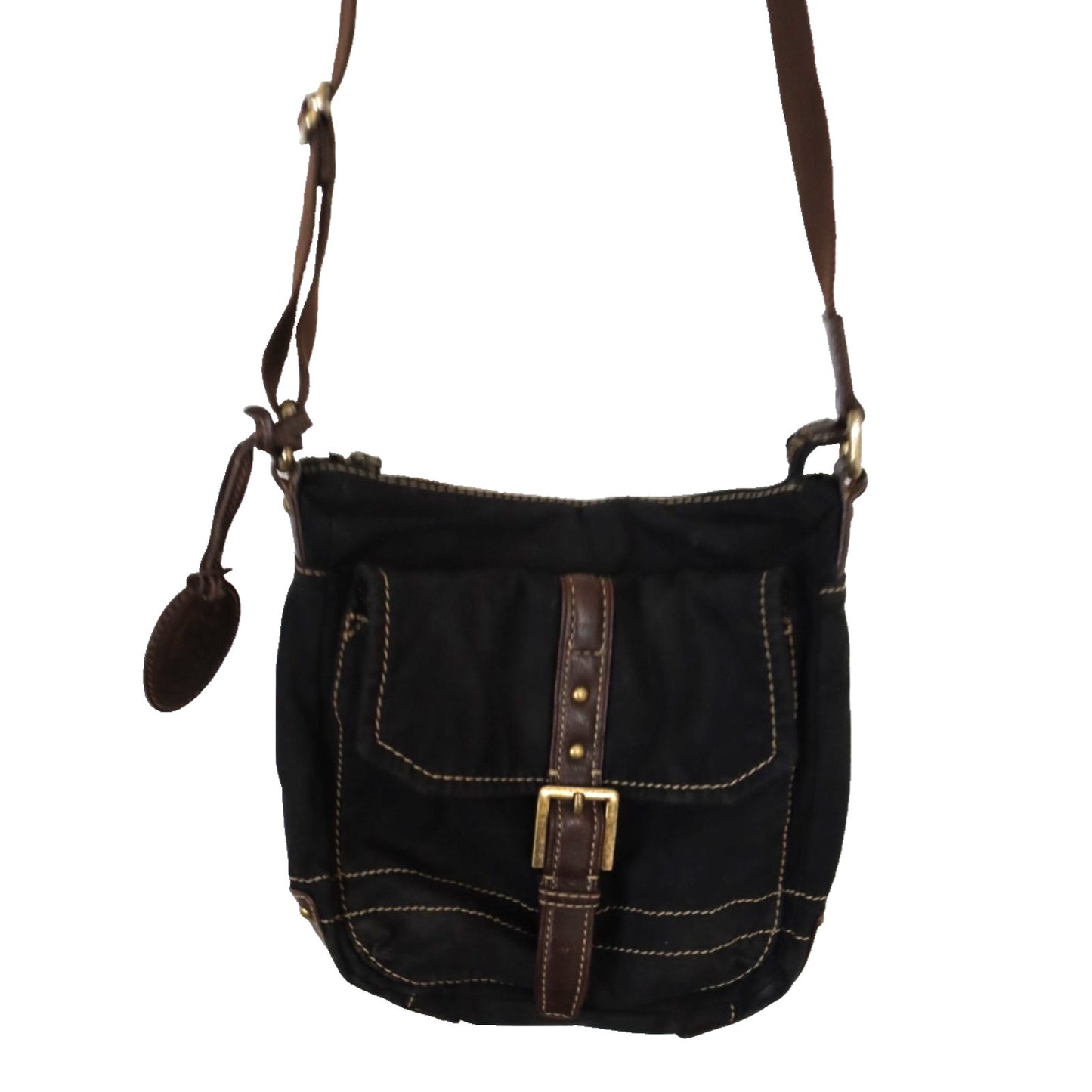 Vintage Fossil Black Canvas Leather Crossbody Bag