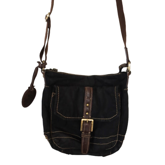 Vintage Fossil Black Canvas Leather Crossbody Bag