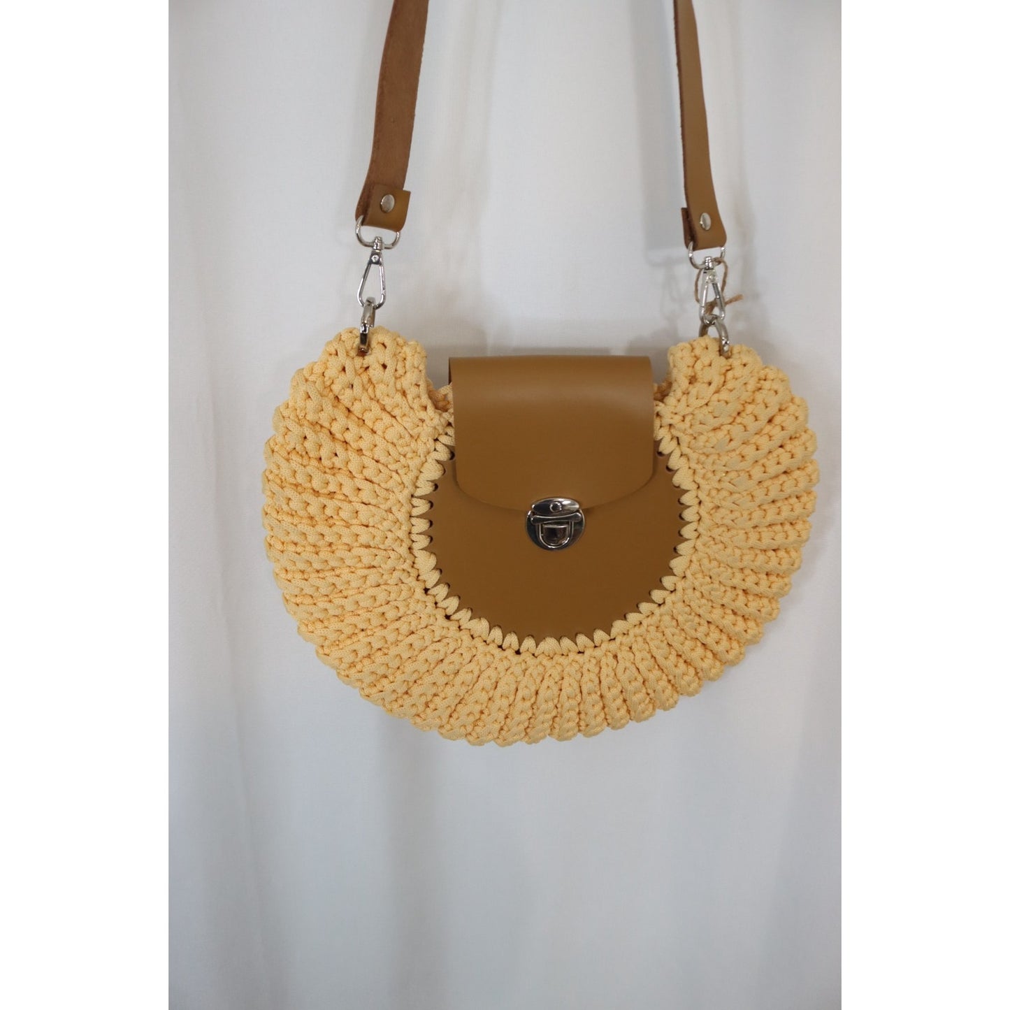 Yellow and Brown Knit Bag Crossbody