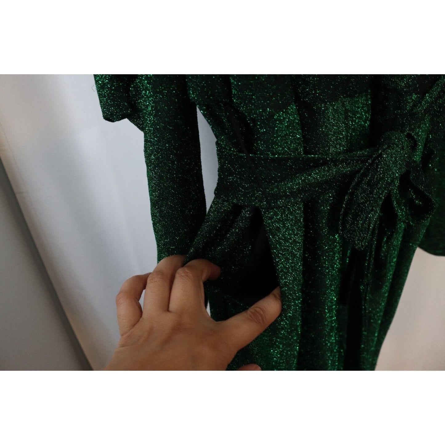 Eloquii Jumpsuit Green Sparkly Evening Wear Size 16 Pockets Belt