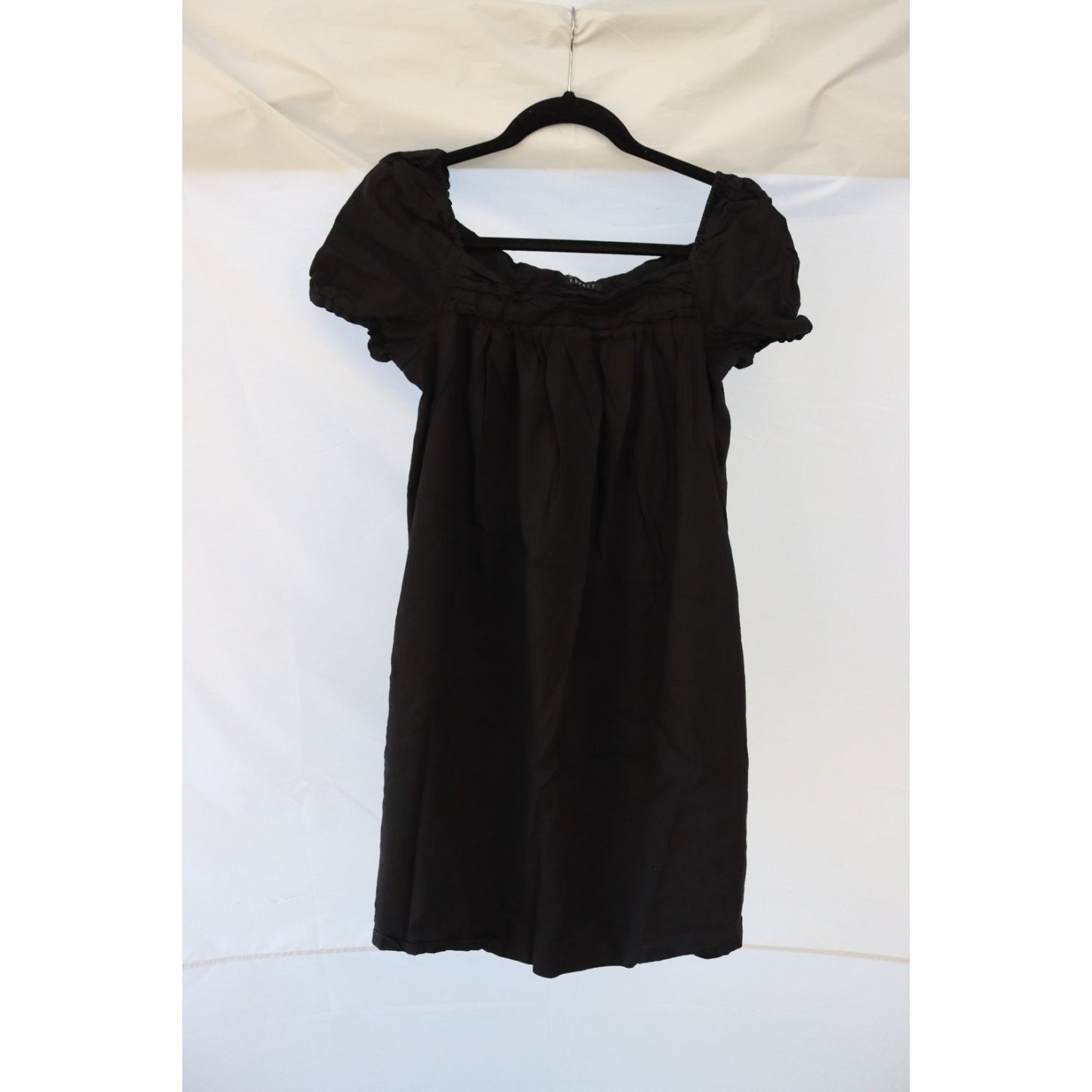 Theory Black Dress Size 6 Linen Blend Pockets Short Sleeve