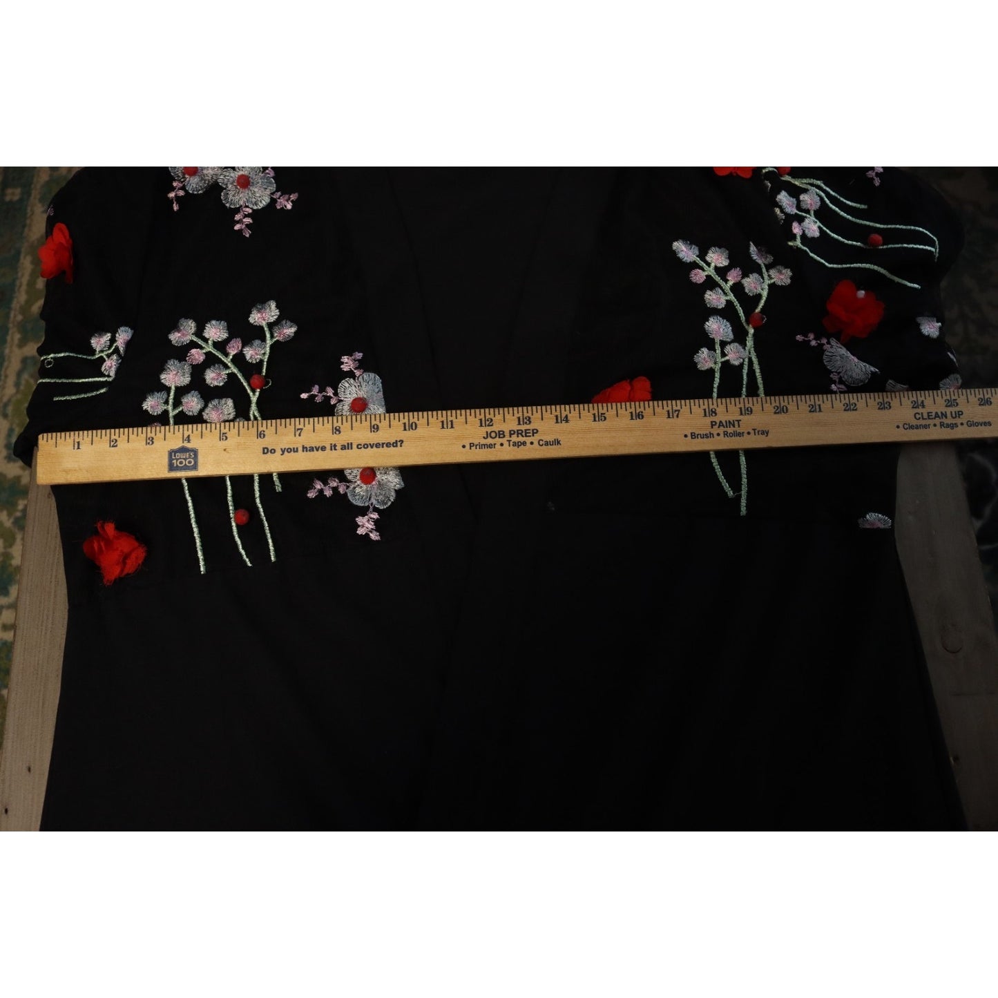 Black Open Abaya Flowers Embroidery XL