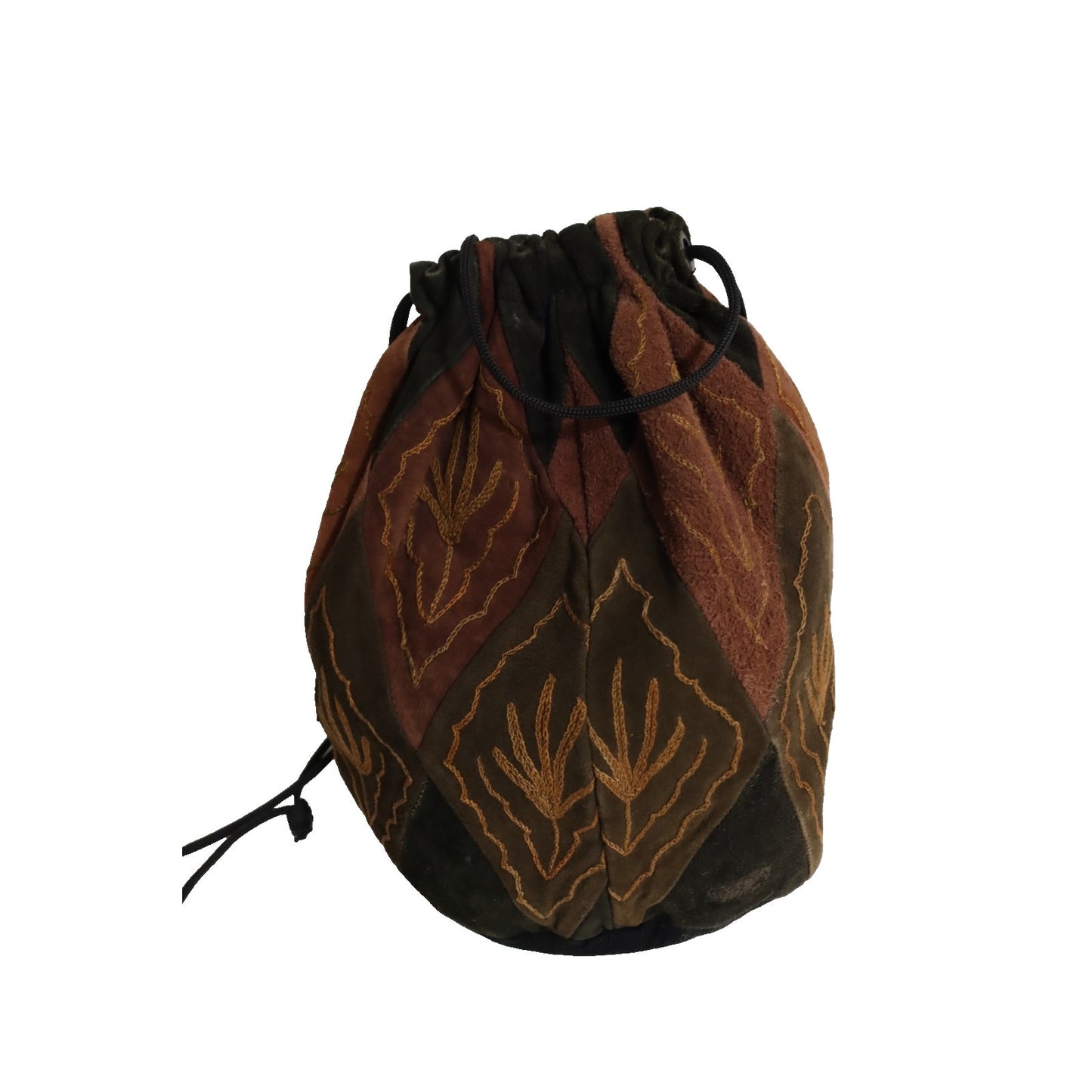 Leather Bucket Drawstring Bag Small Brown