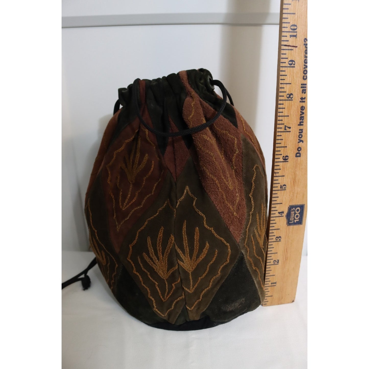 Leather Bucket Drawstring Bag Small Brown