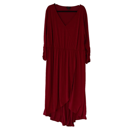 Lane Bryant Red Faux Wrap Dress Size 22/24 High Low Long Sleeve