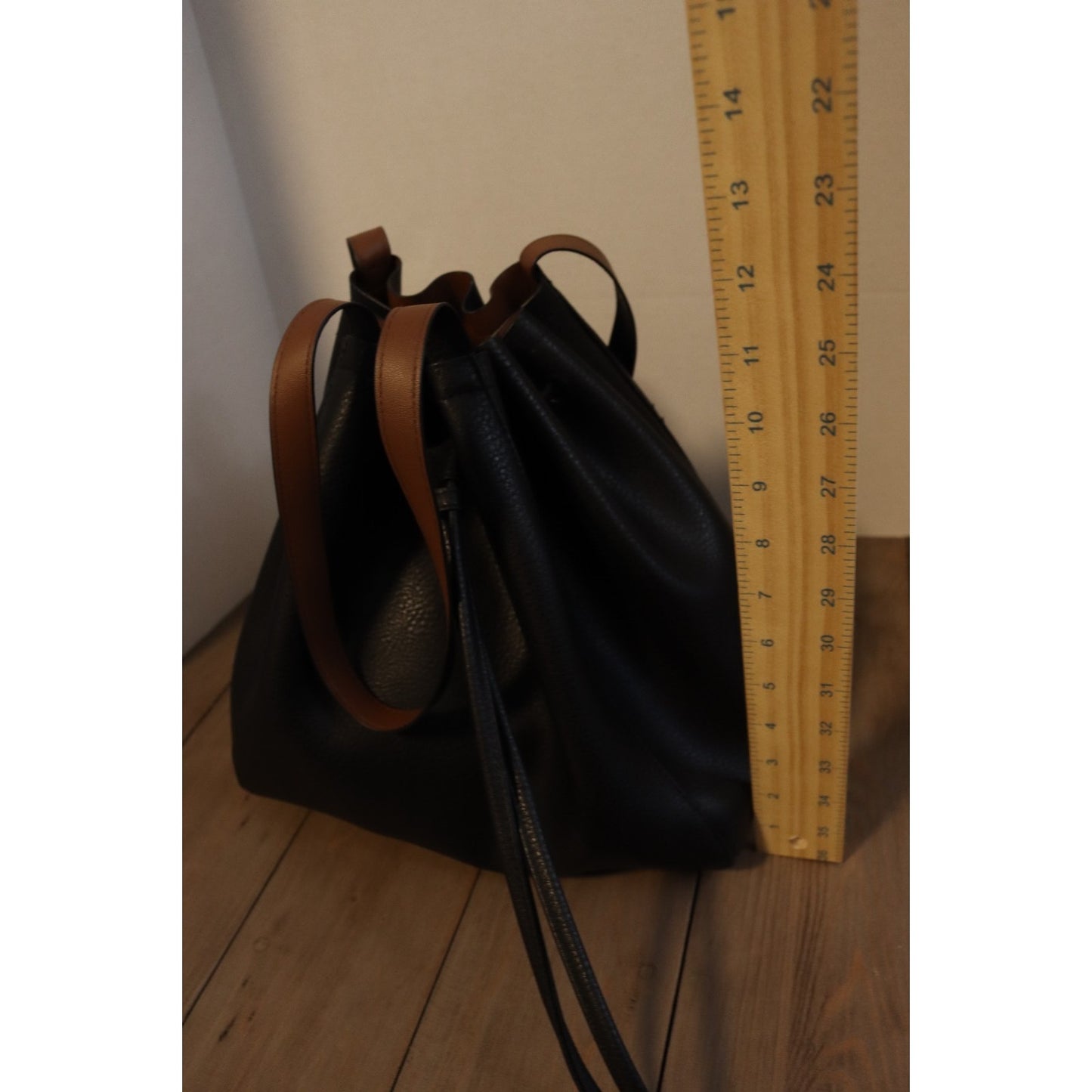 H&M Black Bucket Bag Polyester Double Handle Drawstring