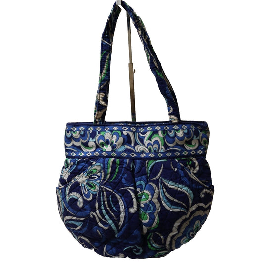 Vera Bradley Blue White Green Zipper Closure Shoulder Bag Double Handle