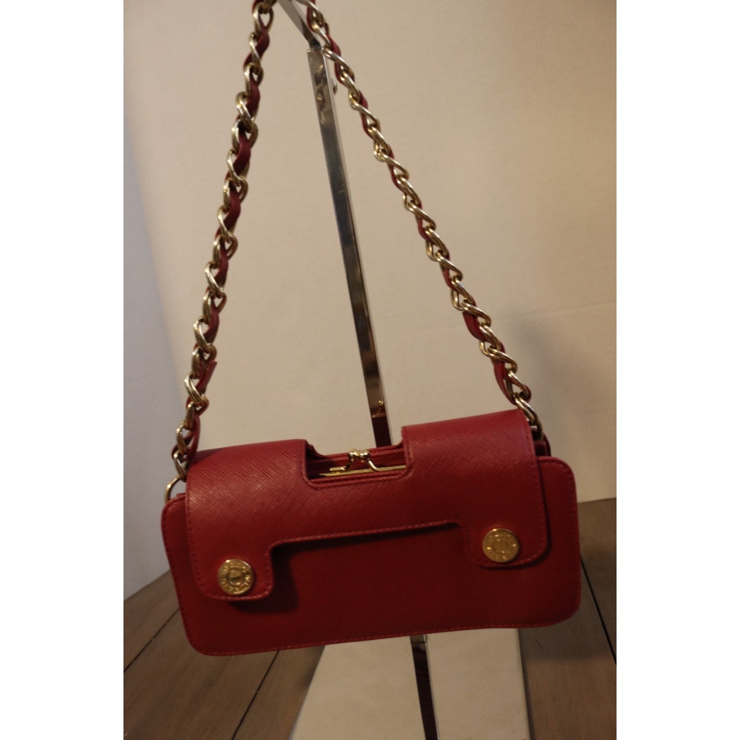 Issac Mizrahi By Target Wallet Small Red Faux Leather Gold