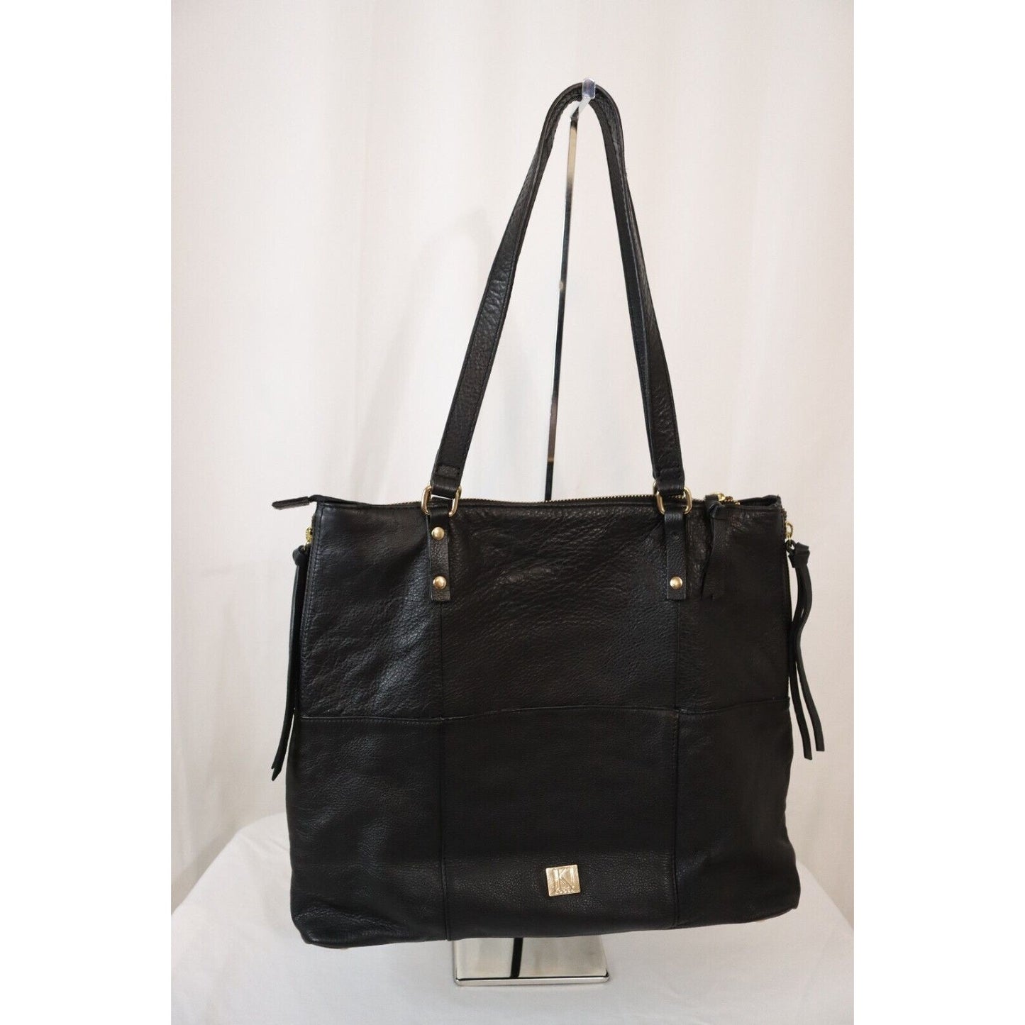 Kooba Black Soft Leather Tote Satchel Bag Double Handles Zip Feet