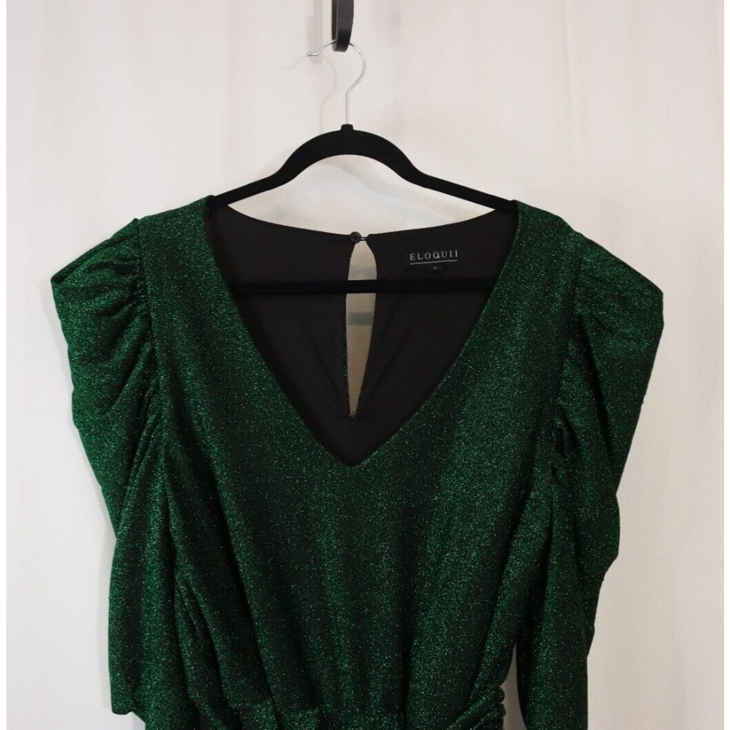 Eloquii Jumpsuit Green Sparkly Evening Wear Size 16 Pockets Belt