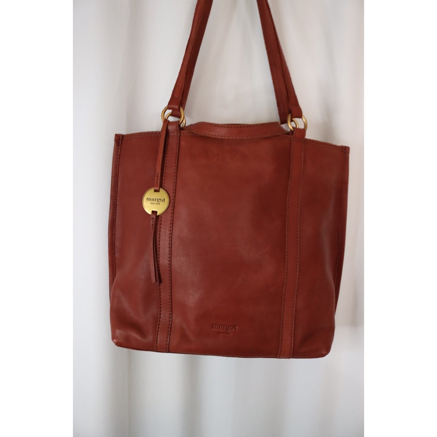 Margot Soft Leather Double Handlex2 Shoulder Tote Top Handle Brown