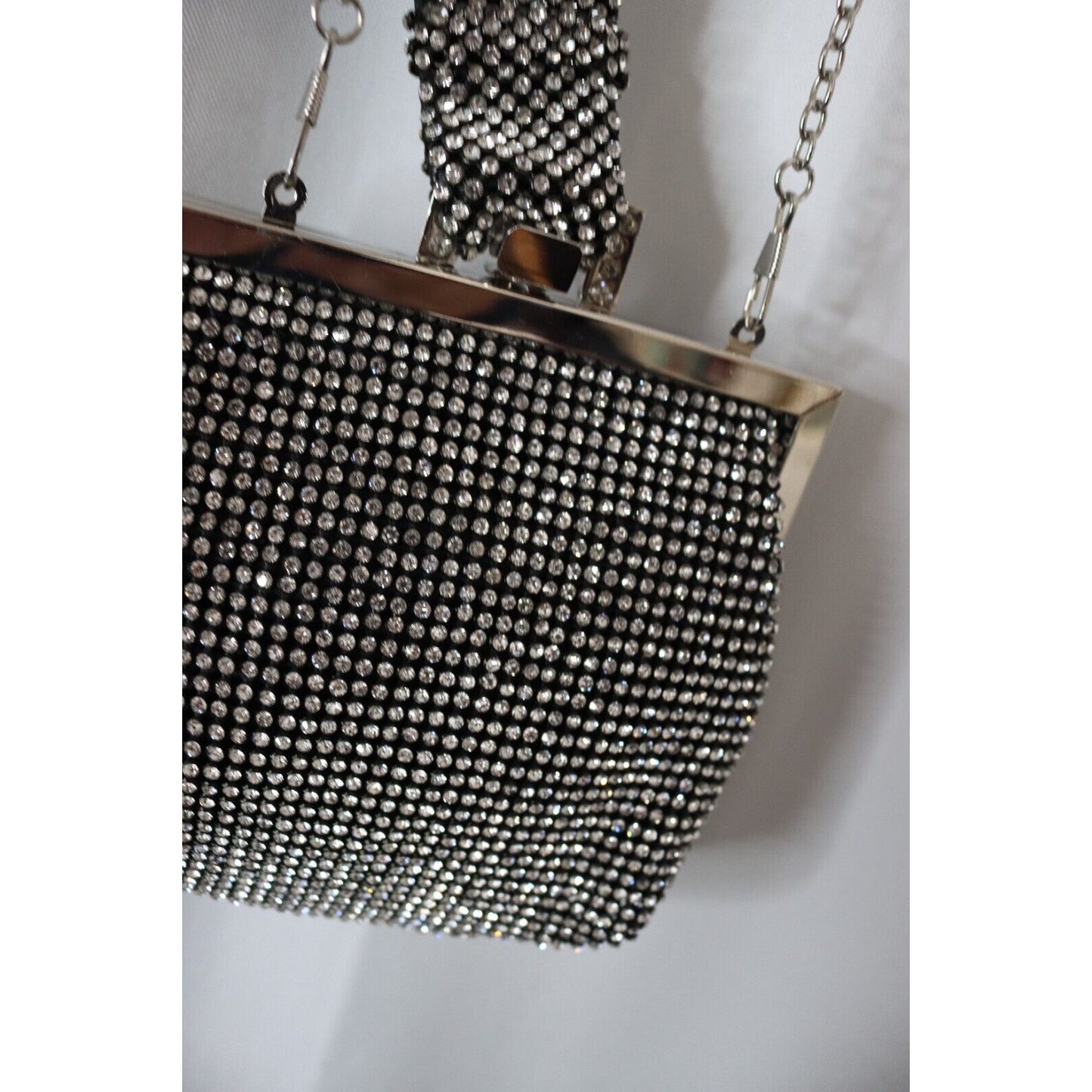 Unbranded Evening Bag Black and Silve Rhinestone with Crossbody Strap