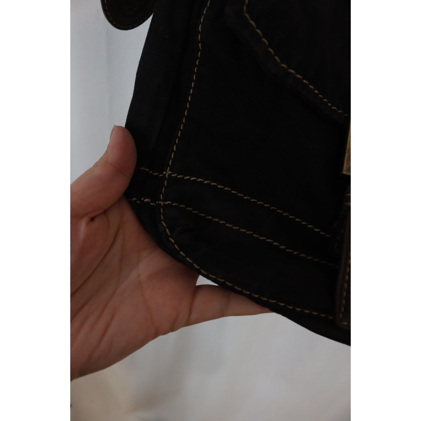 Vintage Fossil Black Canvas Leather Crossbody Bag