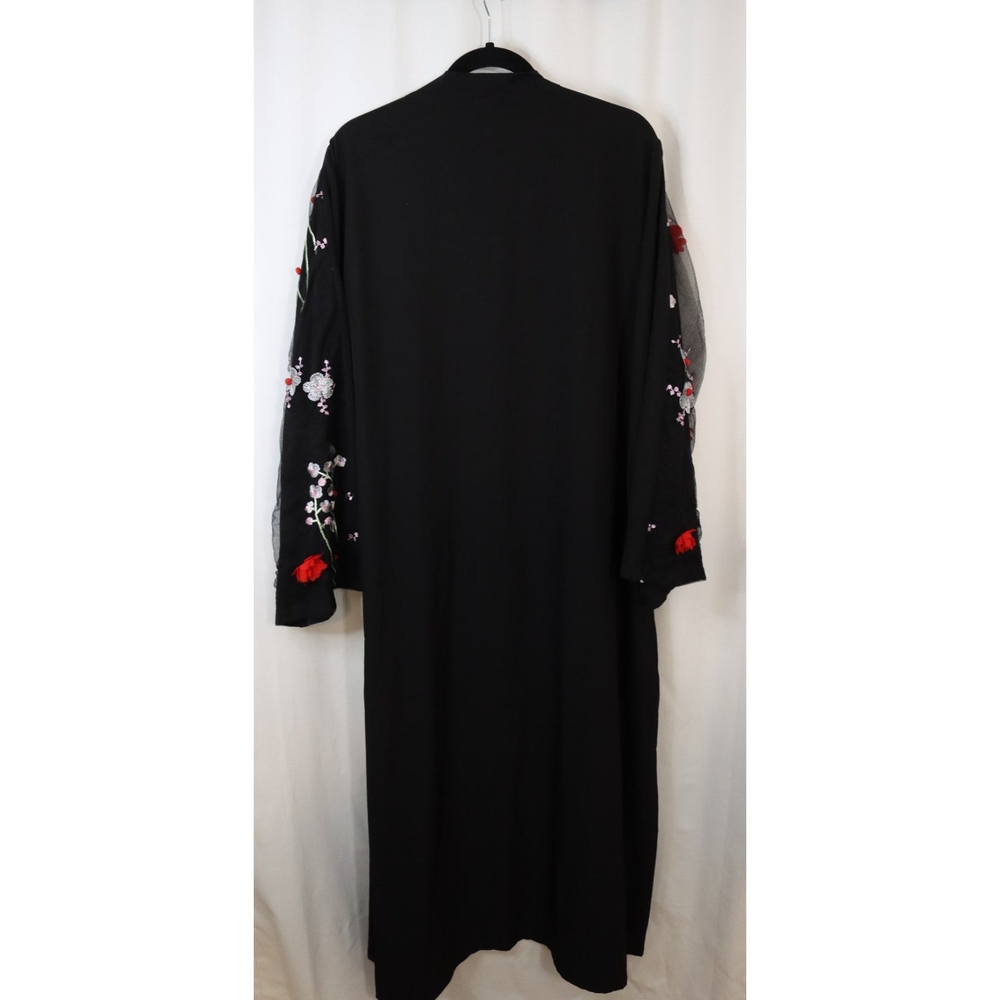 Black Open Abaya Flowers Embroidery XL