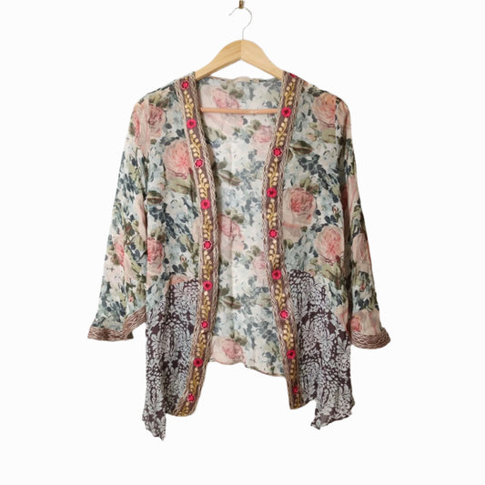 Soft Surrounding Viscose/Polyester Open Thin Cardigan Embroidery Medium