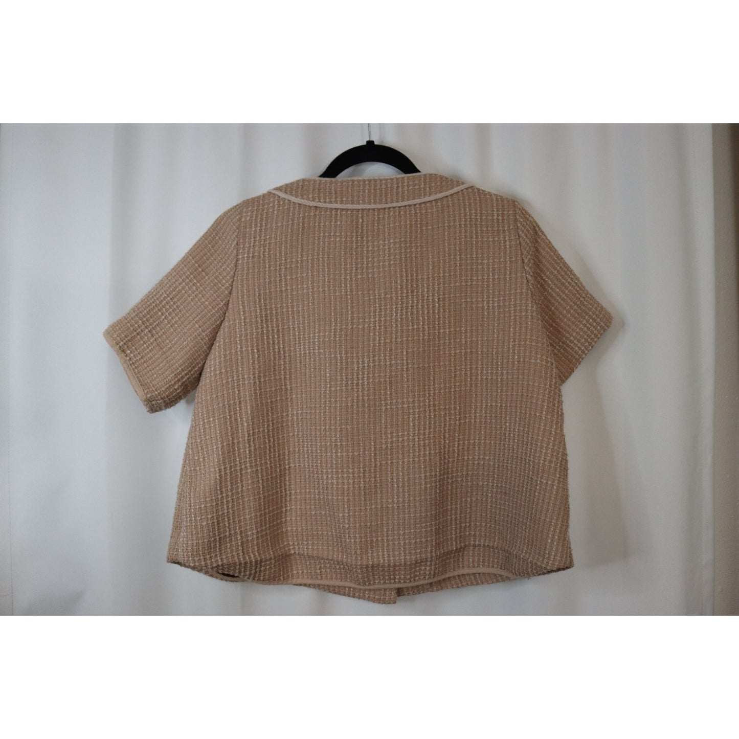 MM & Co Short Tweed Blazer Light Brown Button Preppy Flaws