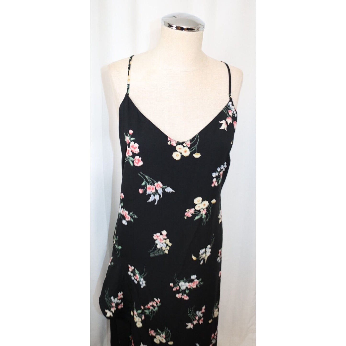 Lush Black with Floral Dress Side Slit Sleeveless Size Small