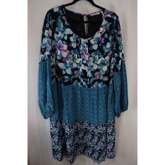 Soft Surrounding Long Sleeve Dress/Top Viscose Blue Floral