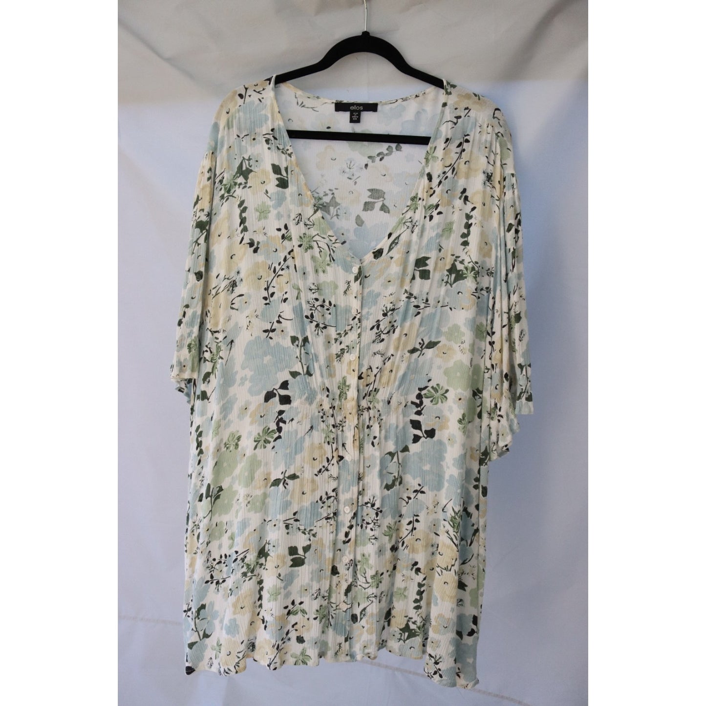 Ellos Cream and Floral Top Short Sleeve Size 26/28/2X Button Up