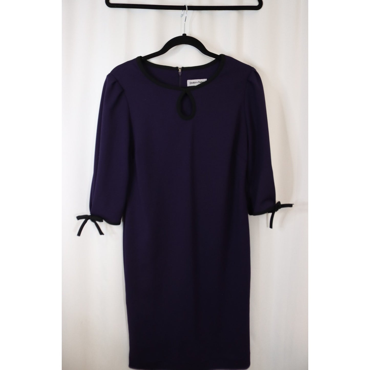 Shelby & Palmer Midi Sheath 8 Plum Purple Keyhole Front Back Zip Flaws