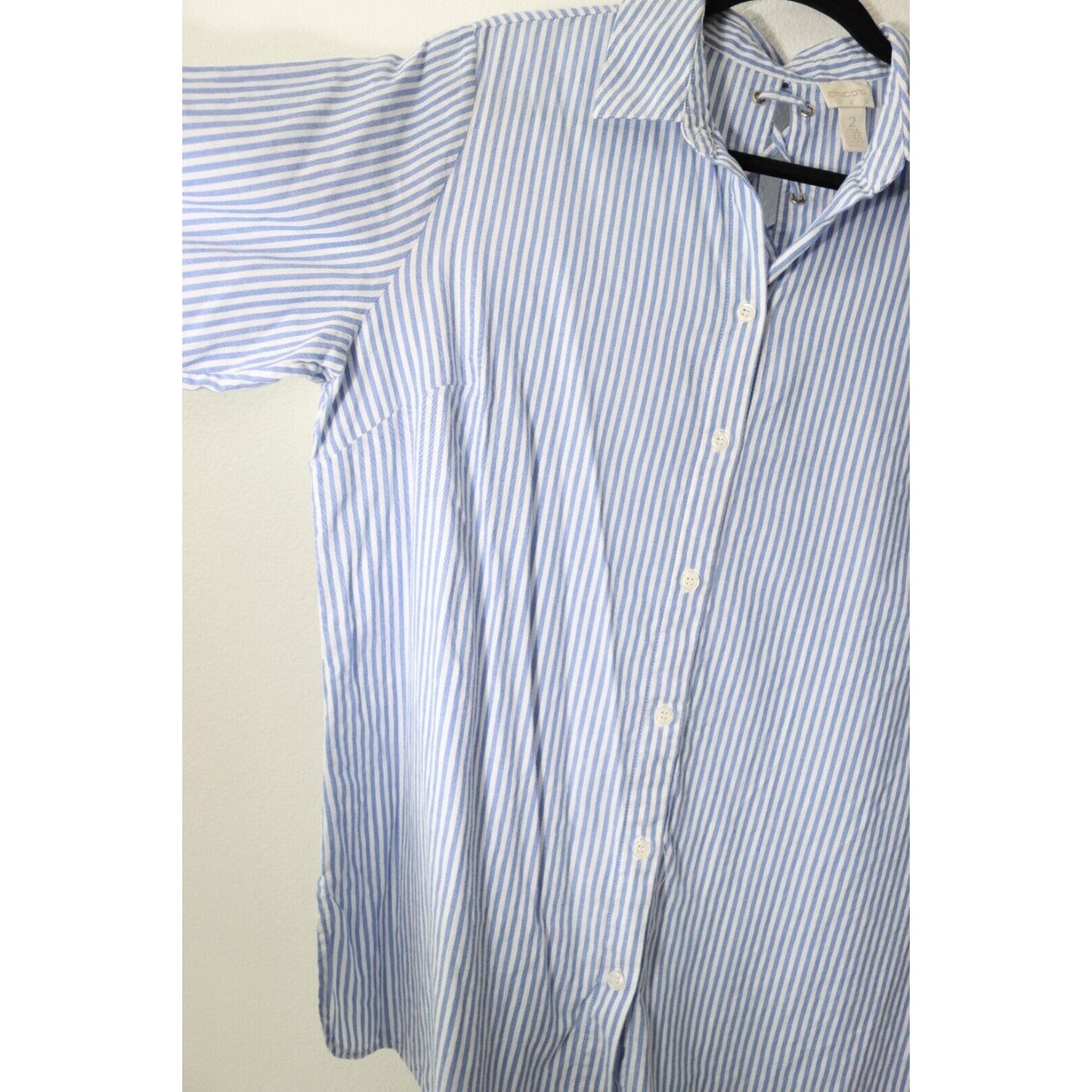 Chico's Stripe Blue and White Top Size 2 (LARGE) Cotton