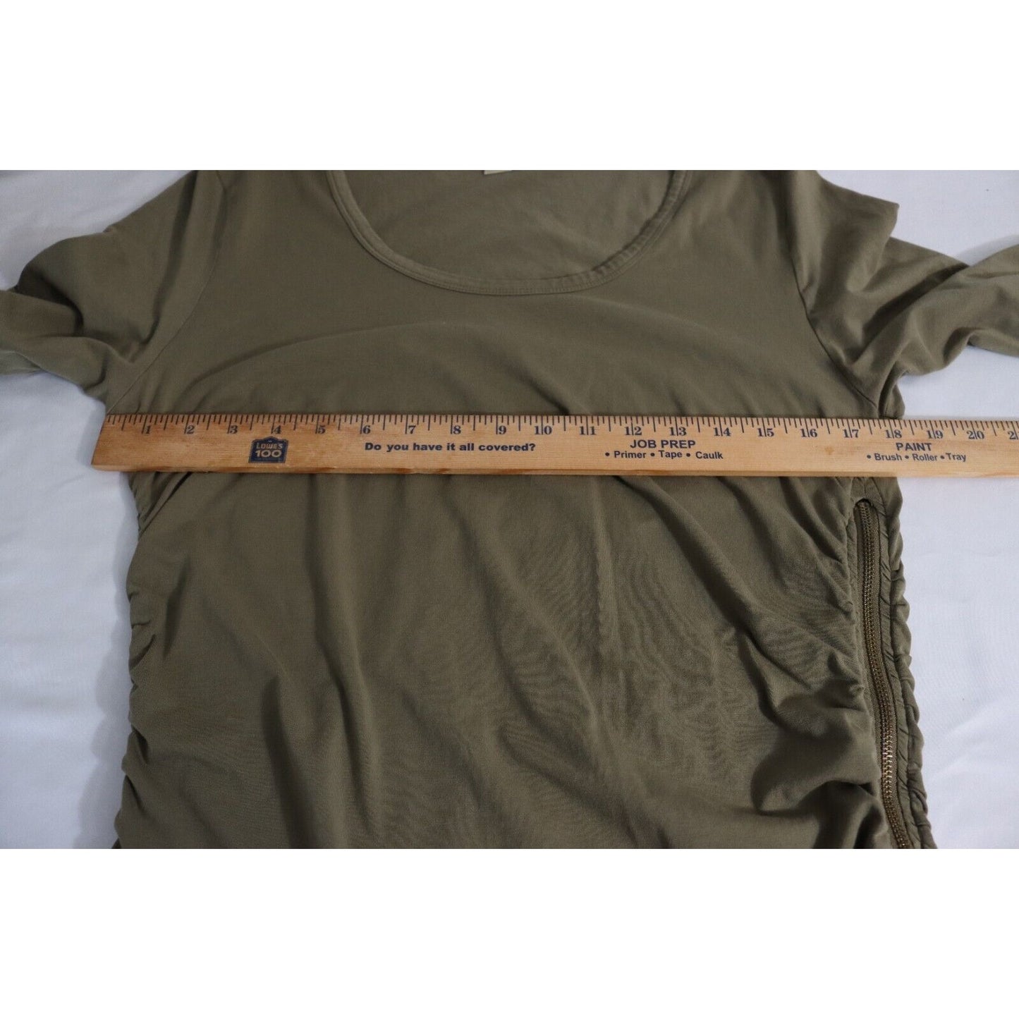 Michael Kors XL Green 3/4 Sleeve Top Side Zip Ruching Cotton Spandex