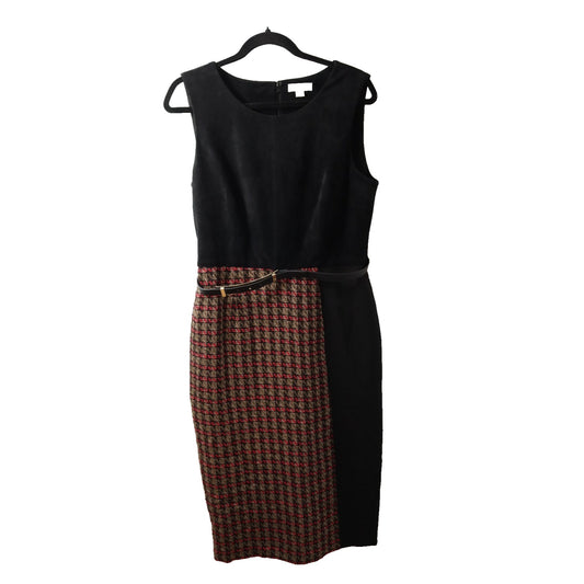 Calvin Klein Black/Brown/Red 12 Pencil Dress Belt Tweed Lined Zip Sleeveless