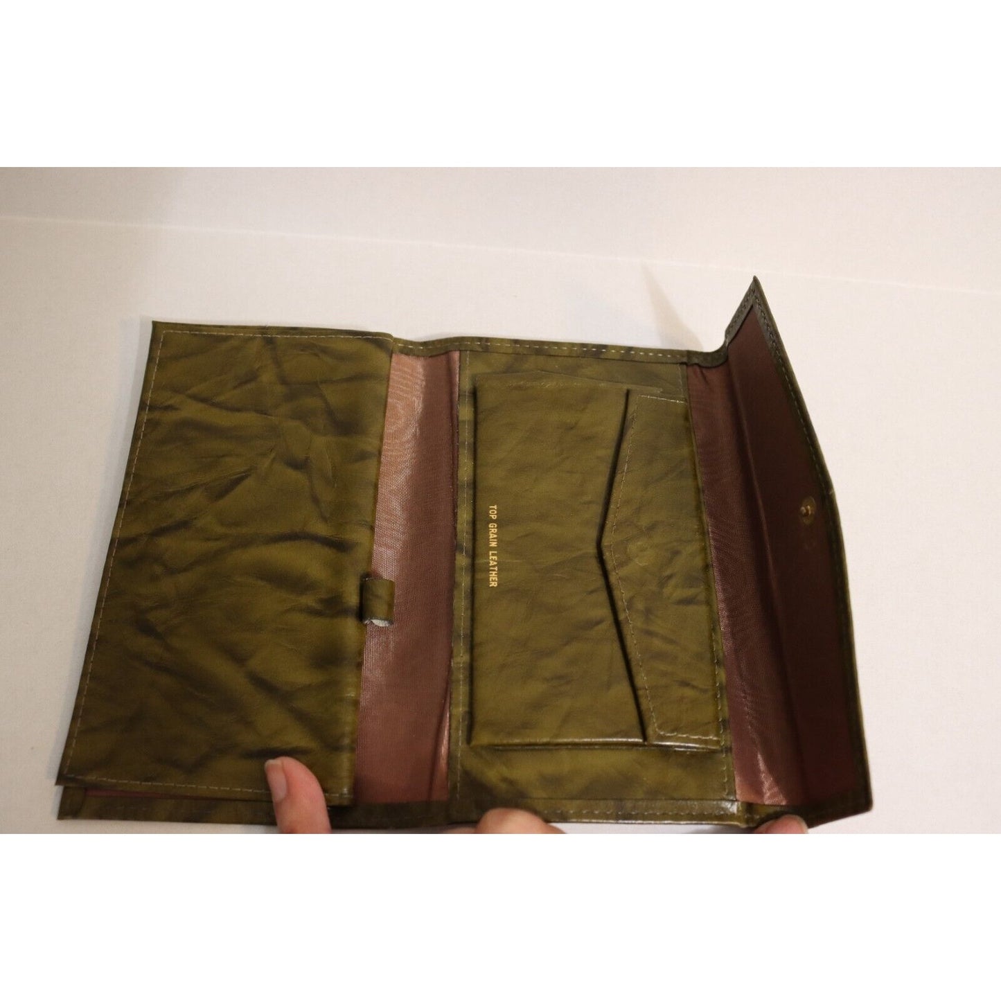 Top Grain Leather Green Wallet Unbranded Checkbook and Coin Slots