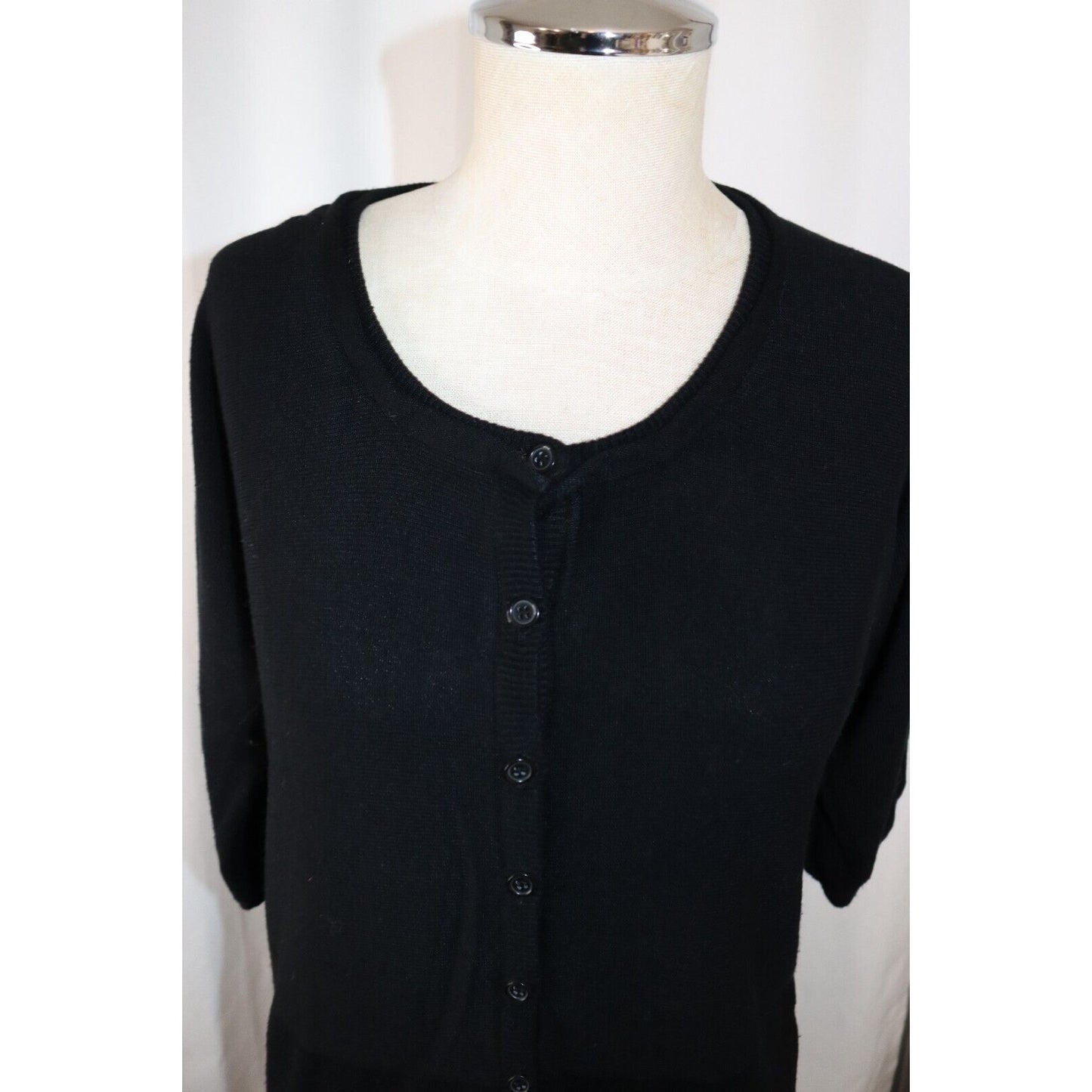 Vintage Lauren Michelle Black Cardigan Size XL 3/4 Sleeve Button Down