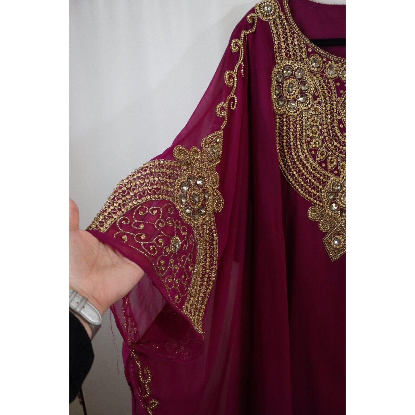 Abaya Kaftan Purple Beaded Long Maxi Lined