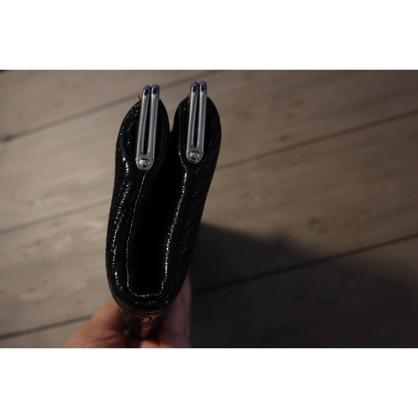 Hobo International Black Patent Leather Double Kiss Lock