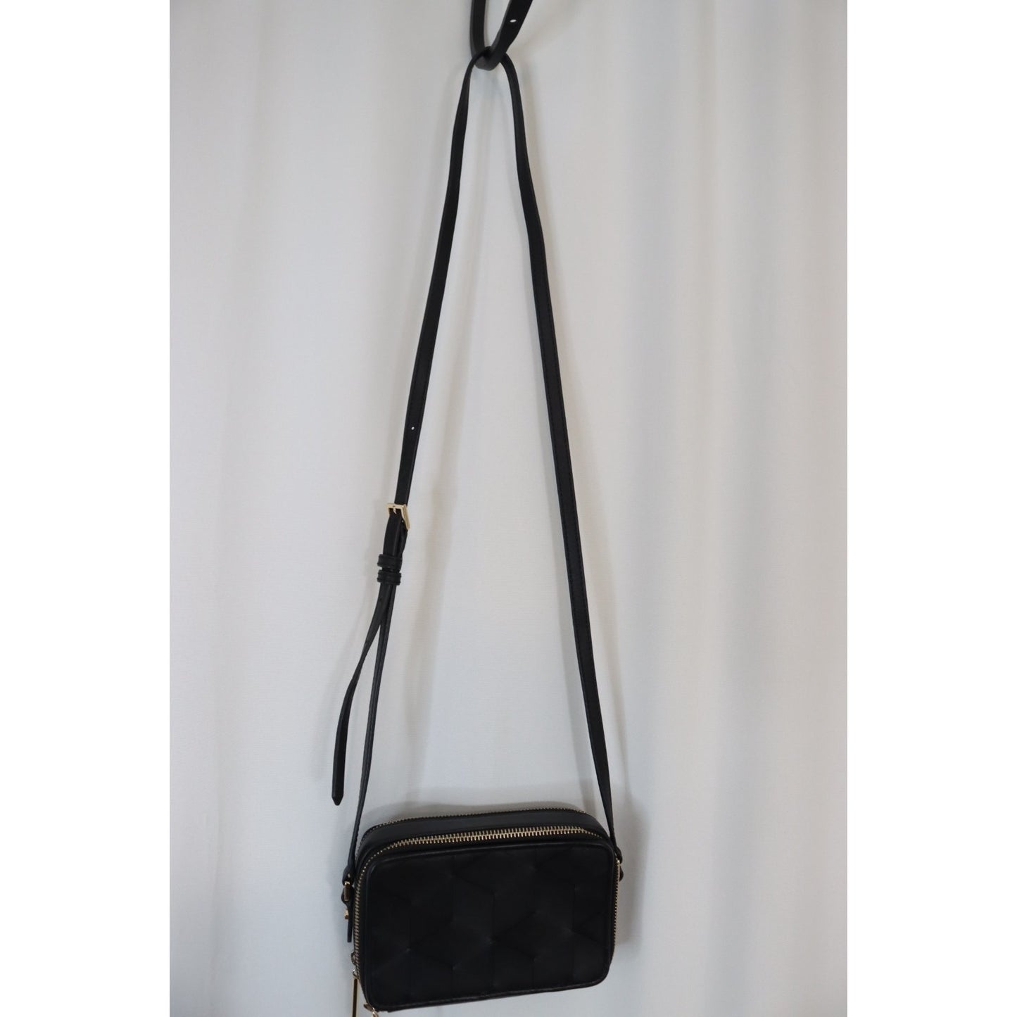 Welden Cow Leather Crossbody Black Gold Hardware Woven