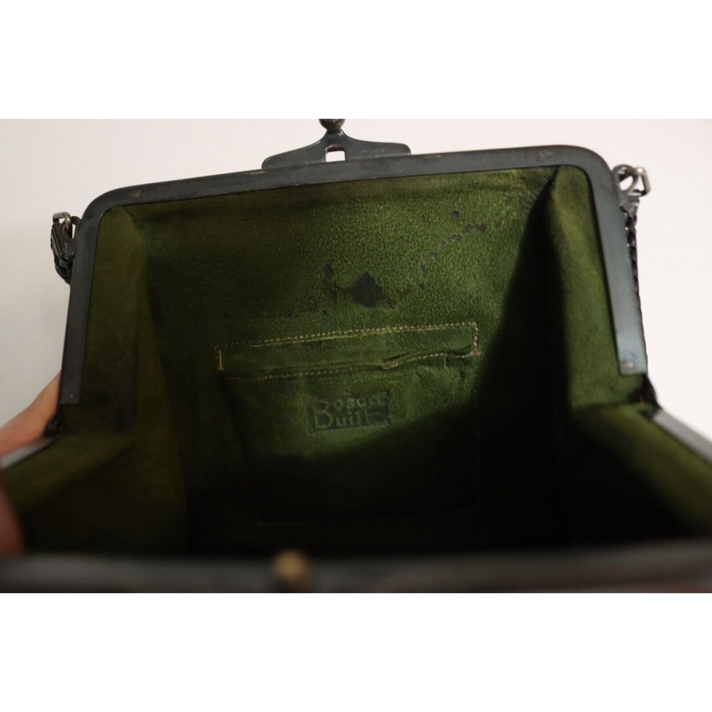 Bosca Built Brown Leather Toole Bag Green Suede interior