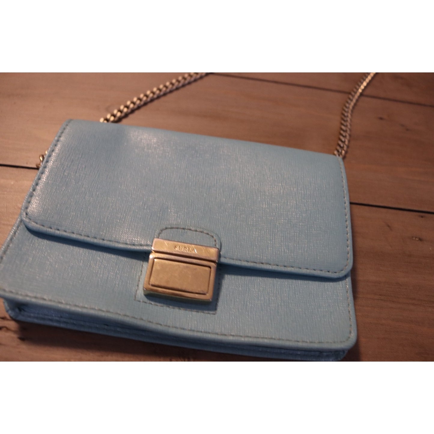 Furla Teal Lethaer Crossbody Small Bag Made in Tusnia
