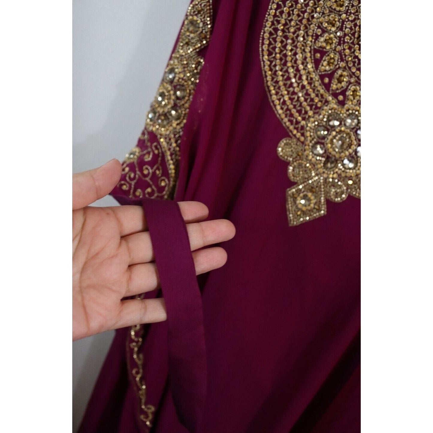 Abaya Kaftan Purple Beaded Long Maxi Lined