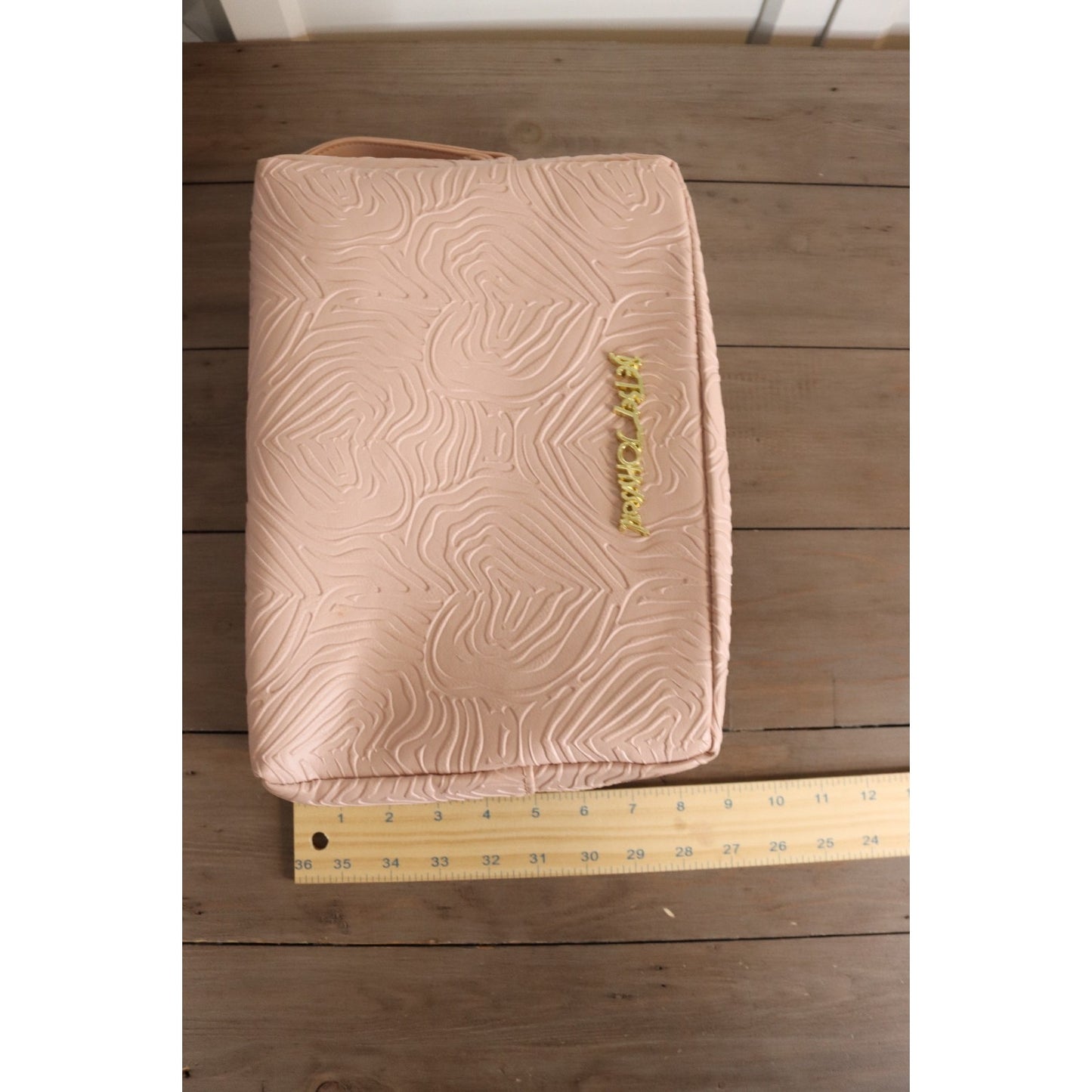 Betsey Johnson Pink Large Makeup Bag Double Zip Embossed