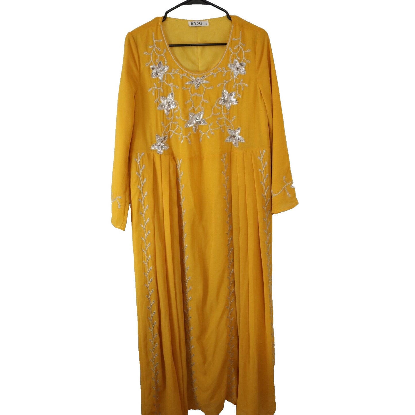 Abaya Yellow BNSQ Maxi Long Sleeve Lined 56" Embroidery