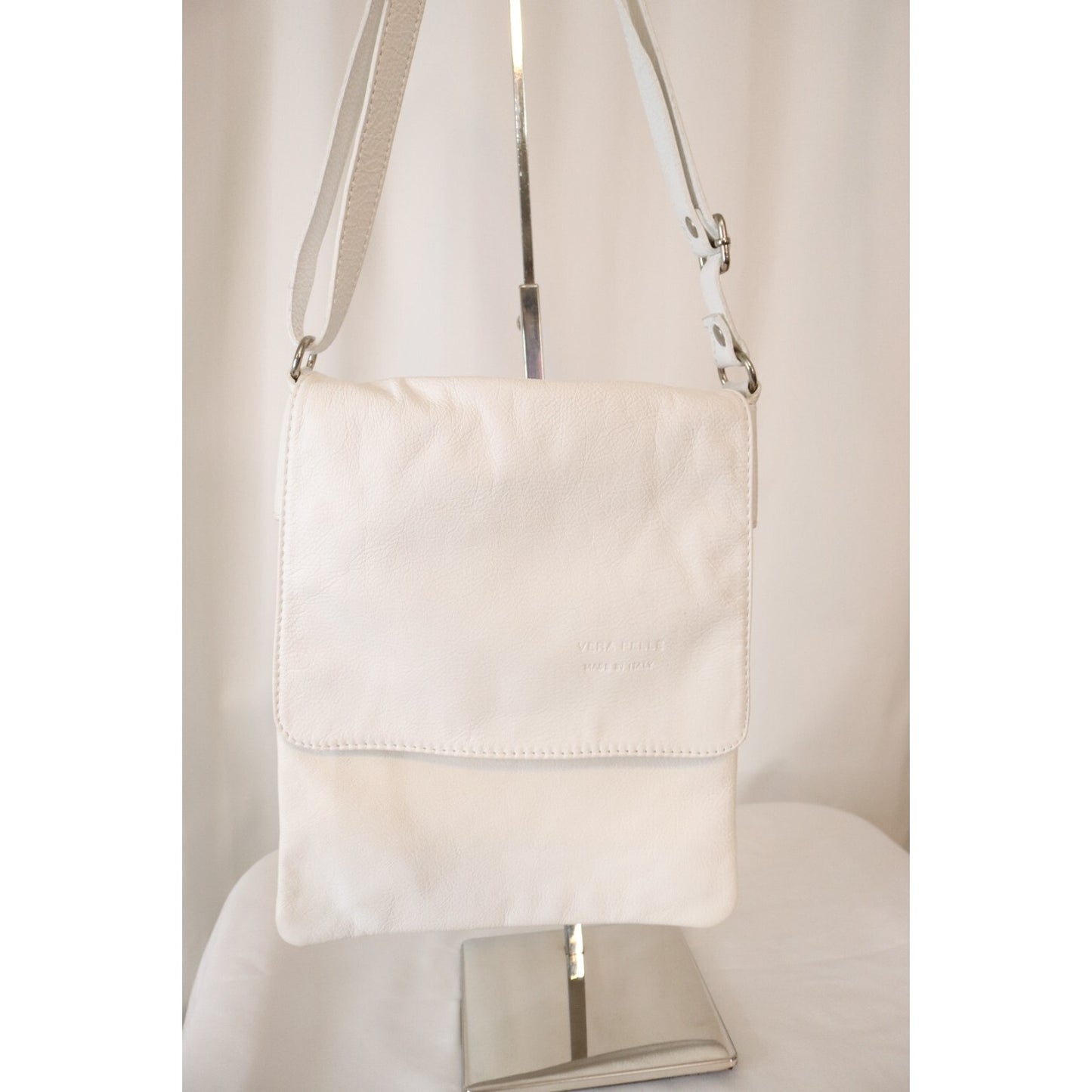 Vera Pelle White Crossbody Soft Leather Adjustable Made in Italy