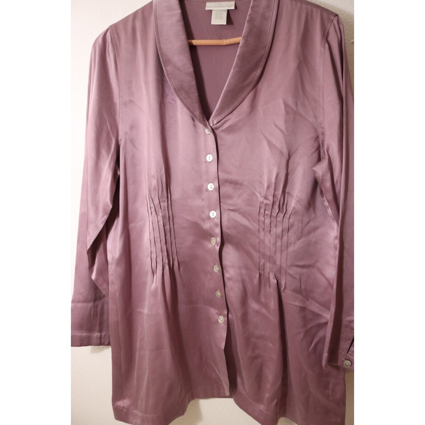 Soft Surrounding 100% Silk Purple Long Sleeve Button Down Top Medium