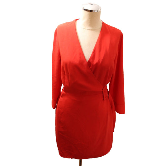 Topshop Red Wrapped Dress Size 6 Long Sleeve Polyester