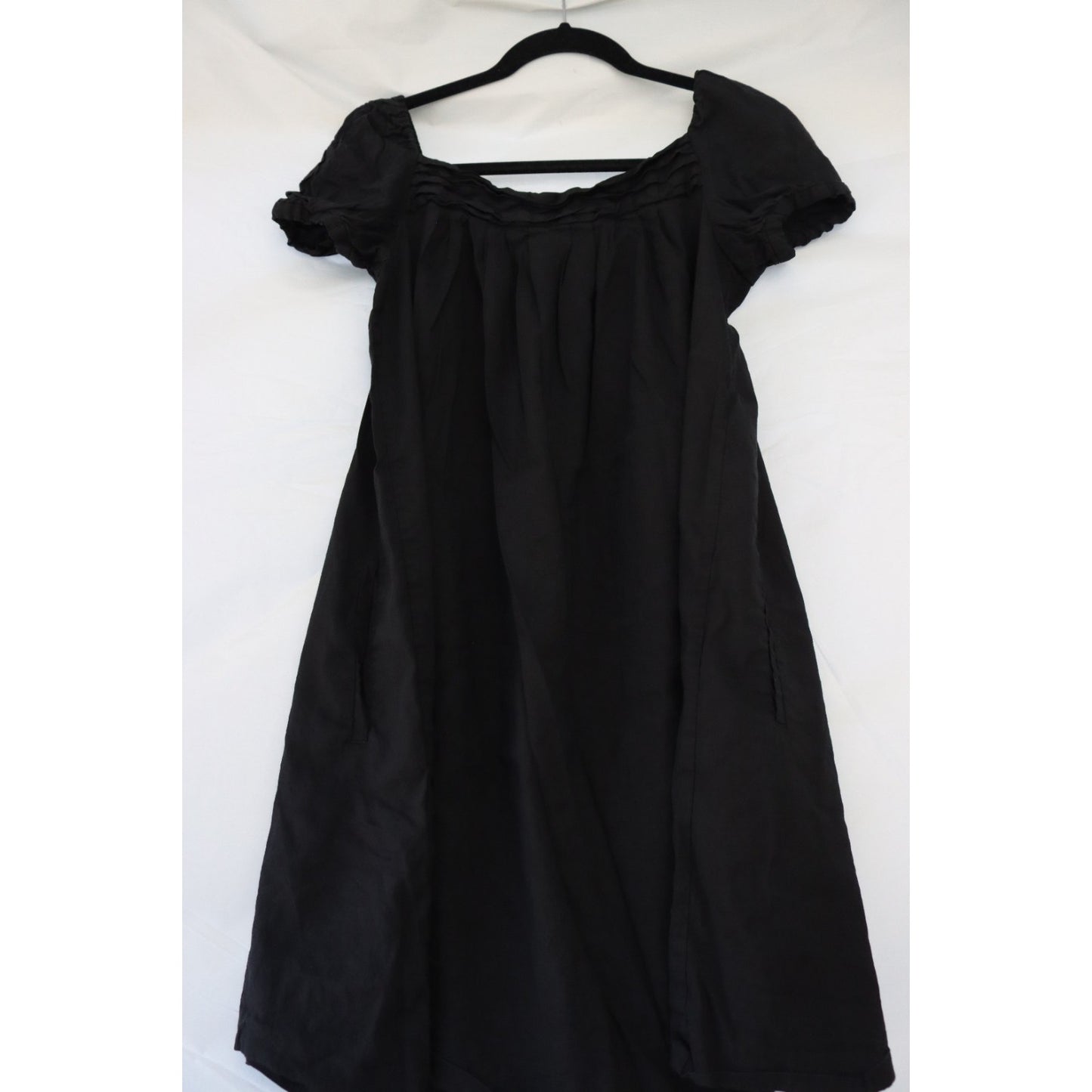 Theory Black Dress Size 6 Linen Blend Pockets Short Sleeve