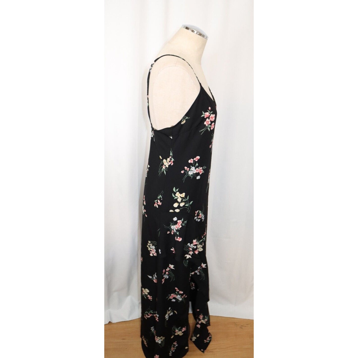 Lush Black with Floral Dress Side Slit Sleeveless Size Small