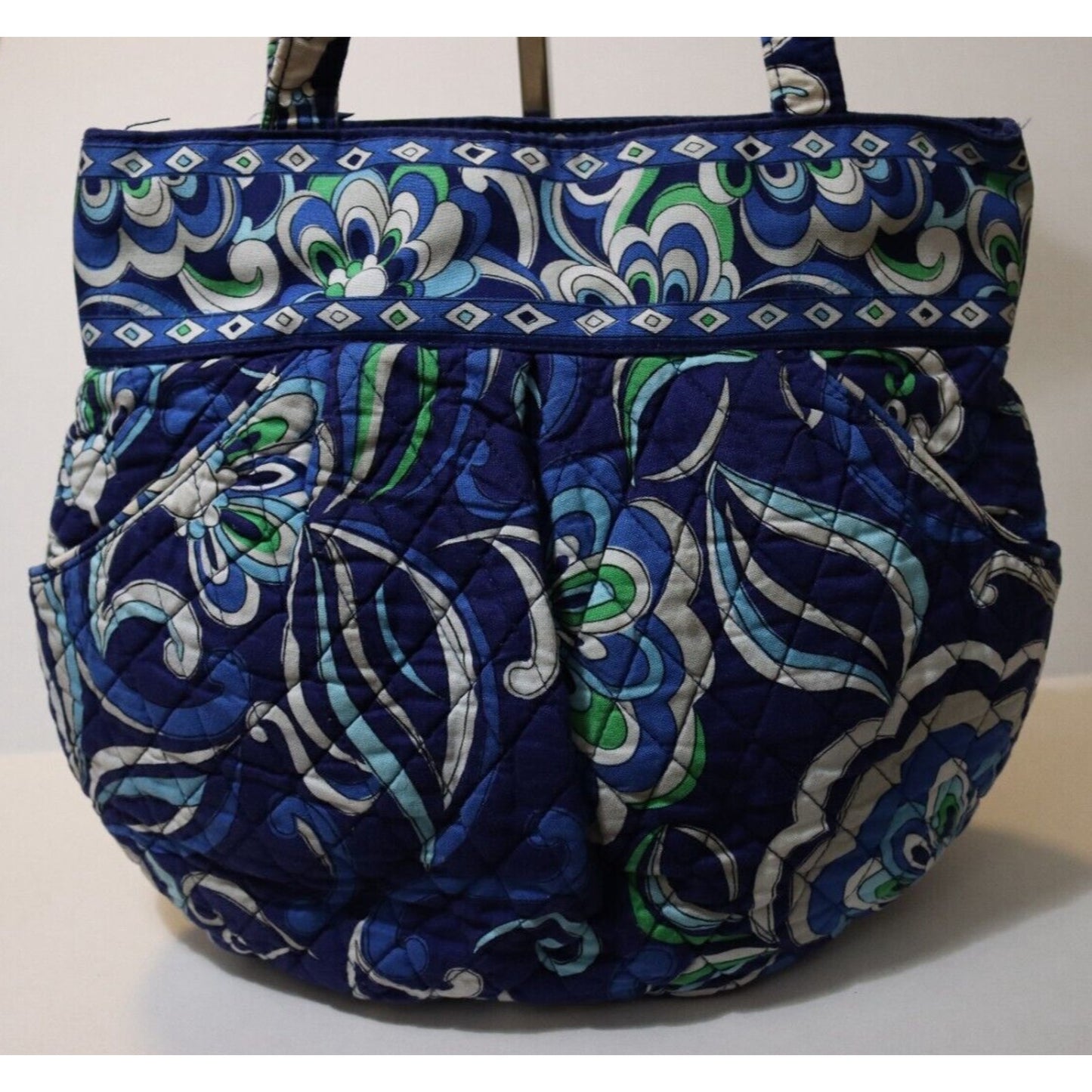 Vera Bradley Blue White Green Zipper Closure Shoulder Bag Double Handle