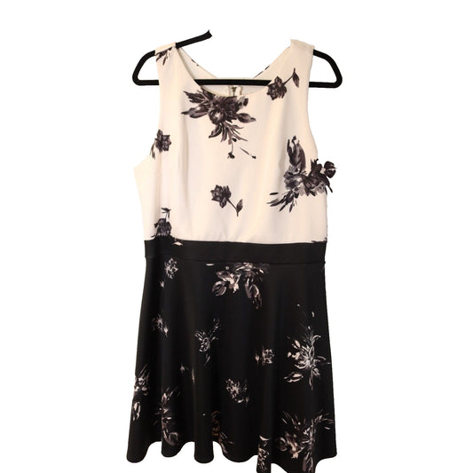 Xhilaration Black and White Dress with Flowers Sleeveless Fit and Flare Size XXL