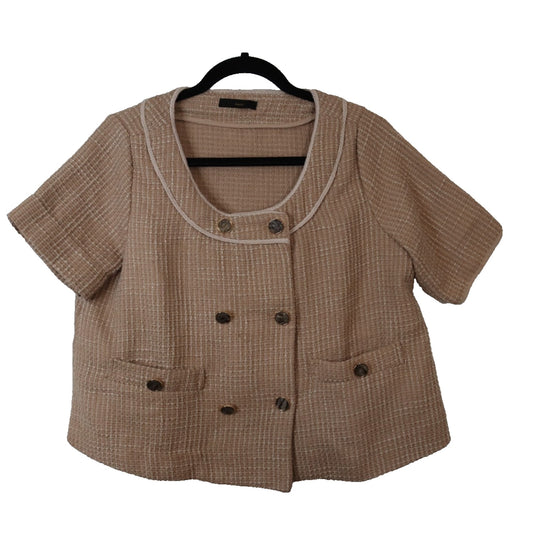 MM & Co Short Tweed Blazer Light Brown Button Preppy Flaws