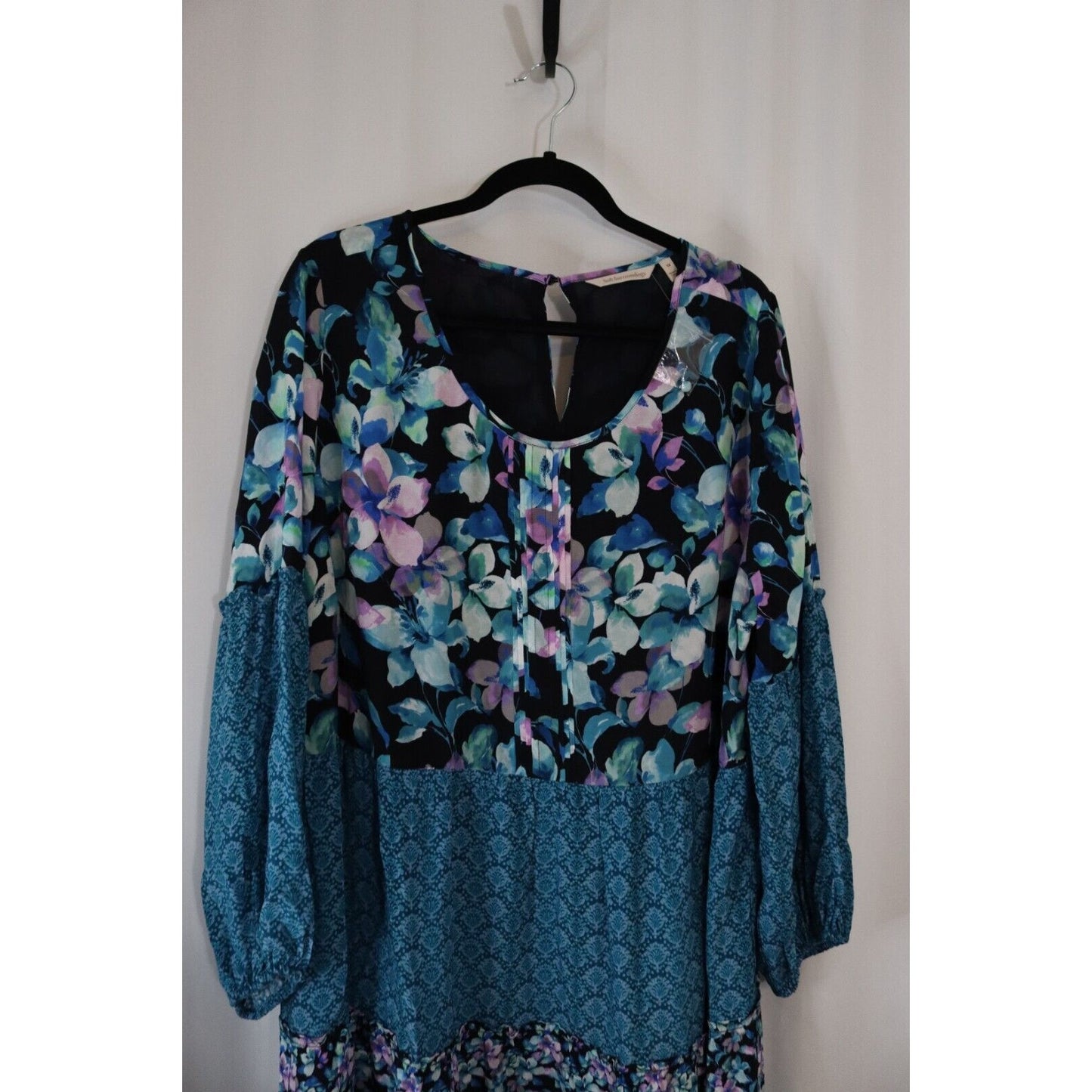 Soft Surrounding Long Sleeve Dress/Top Viscose Blue Floral